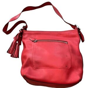 Coach Red Leather Shoulder Zipper Bag Tassel